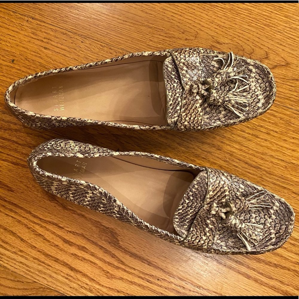 Euc Stuart Weitzman Snakeskin Loafers, Brown - image 2